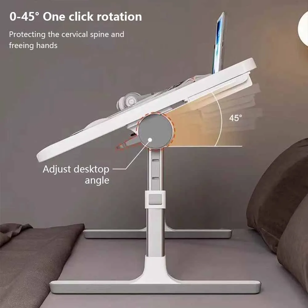Laptop Bed Tray Table Adjustable Portable Standing Desk with Storage Drawer Foldable Lap Tablet Table for Sofa