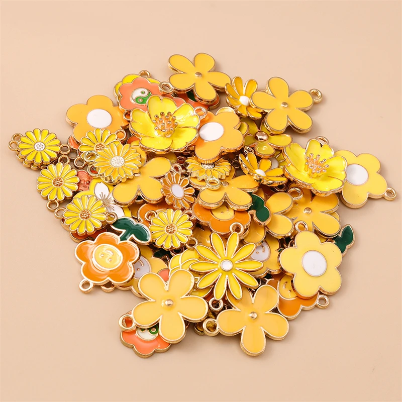 10/20 Stück zufällig gemischte Emaille-Blumenanhänger für die Herstellung von Ohrringen, Halsketten, Armbändern, DIY-Bastelarbeiten, Schmuckzubehör – Detail 18