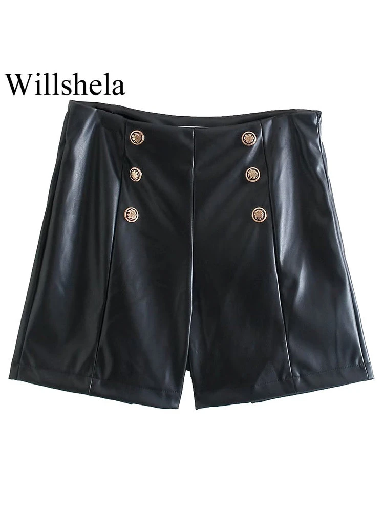 Willshela Women Fashion Solid With Button Side Zipper Shorts Vintage