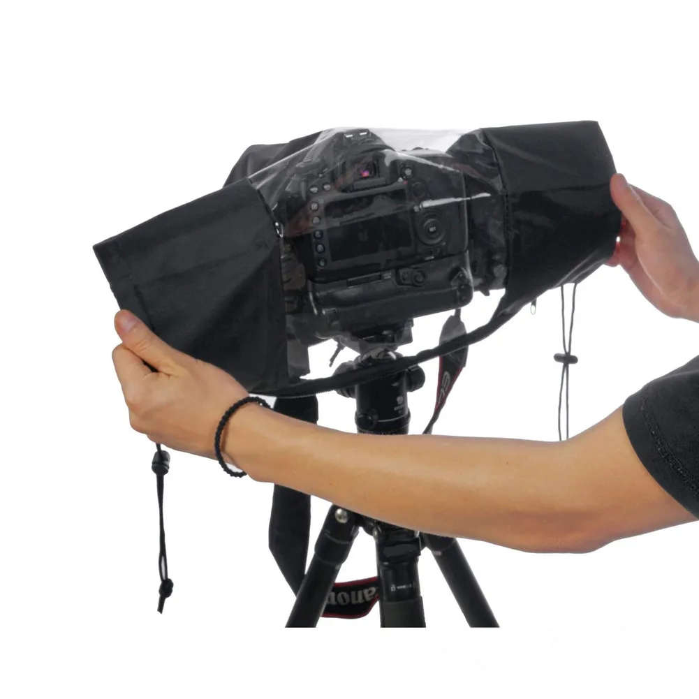전문 방수 카메라 레인커버 부드러운 블랙 나일론 DSLR SLR 카메라용 조절 가능한 핏 투명 뷰잉 윈도우 디자인