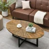 Solid Wood Oval Coffee Table with Cross Metal Legs, 47.9" Industrail Bar Cocktail Table for Living Room Kitchen Office 1