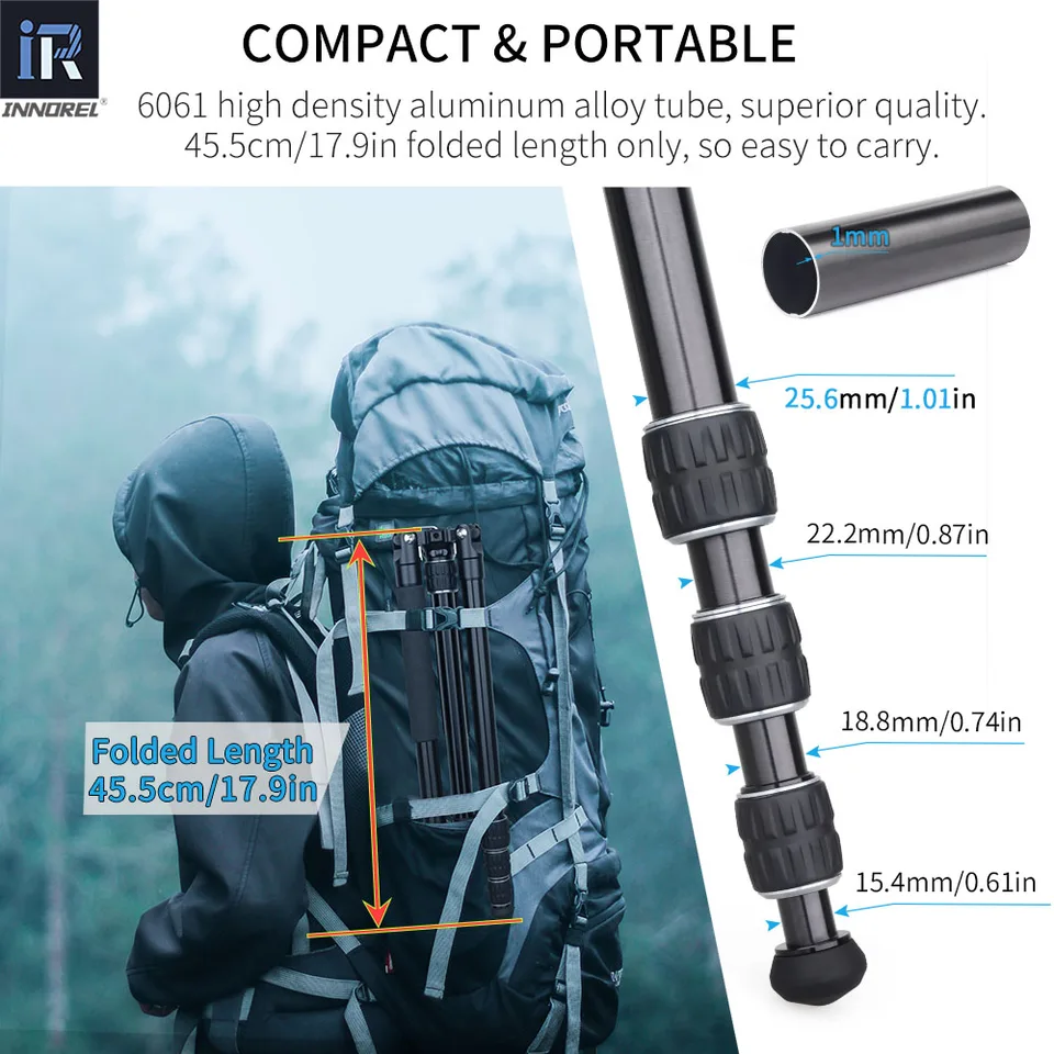 Treppiede Professionale INNOREL RT45A+H10 - Trasformabile In Monopiede, Testa Fluida, Per Fotocamere E Videocamere - 9