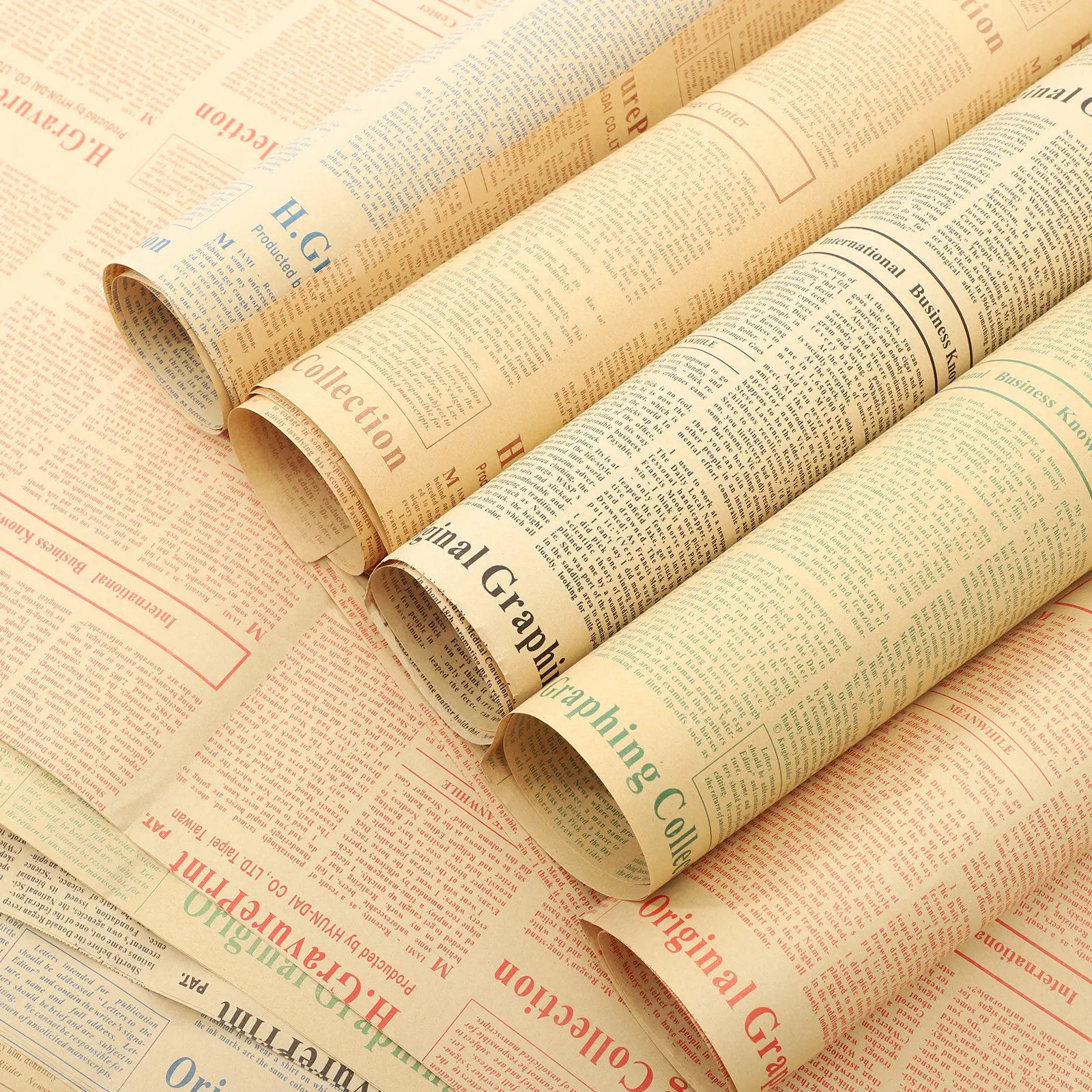 20Pcs 클래식 빈티지 포장지 신문 스타일 선물 포장용 두꺼운 크래프트 종이 꽃 묶음 DIY 공예 결혼식