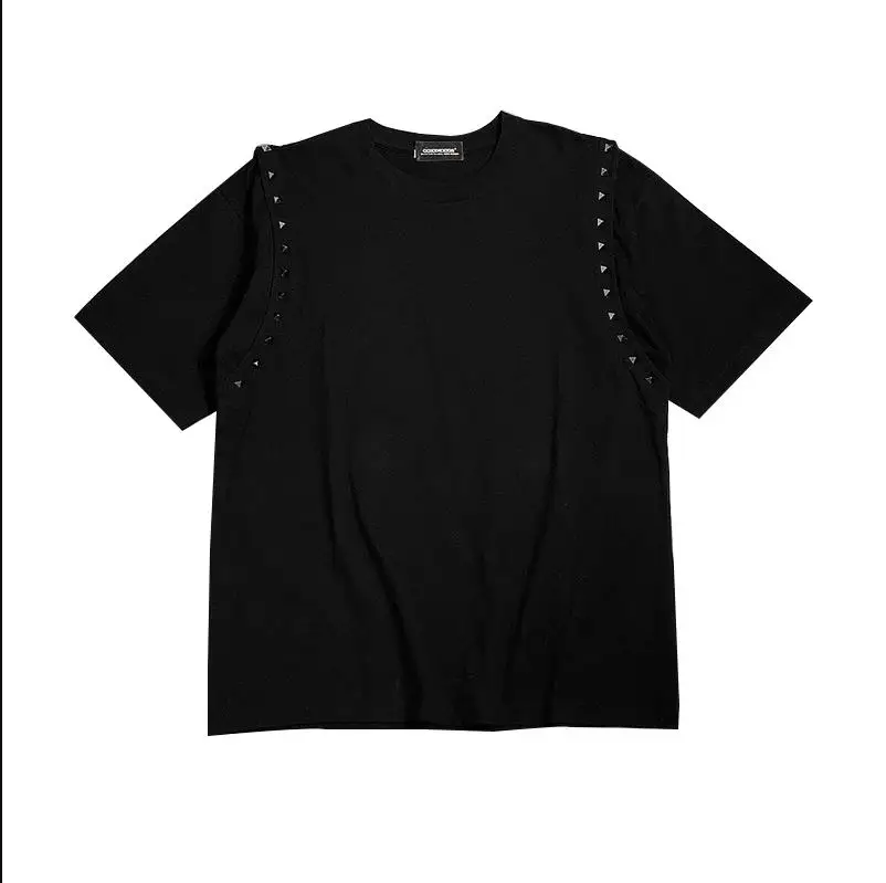 High New Novelty 2023 Men Metal Rivet Shoulder T Shirts T