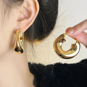 925 Silver Needle Fashion Gold Color C Earrings For Women Imitation Metal Earing Jewelry 2025 Trending Geometric Circle Earrings