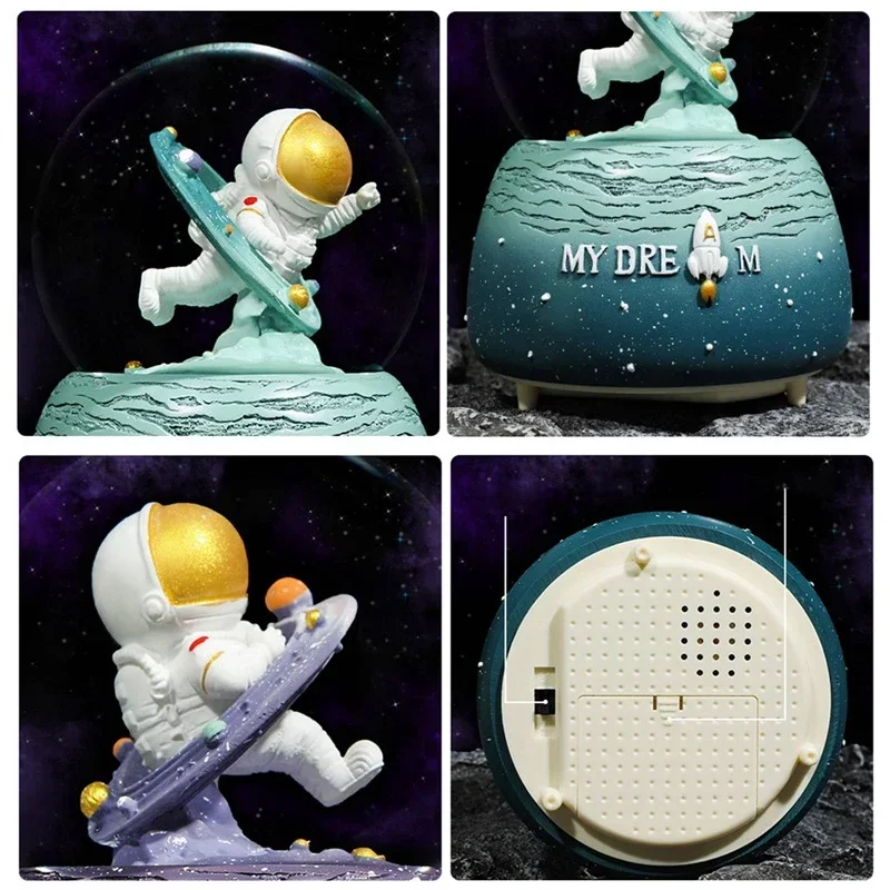 Boule à Neige Musicale Astronaute - 8,5x6x9 Cm, Lumière Colorée, Musique, Décoration Bureau Ou Cadeau Enfant - 4
