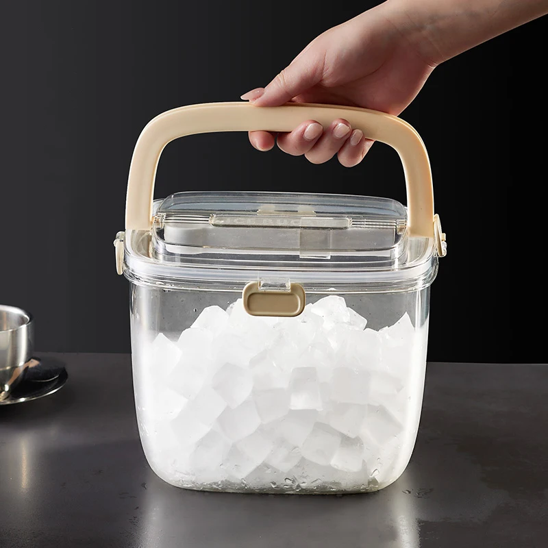 Bar Ice Bucket with Lid and Ice Tongs, Portable Hidden Handle Beverage Beer Bucket Transparent Storage Refrigerated Storage