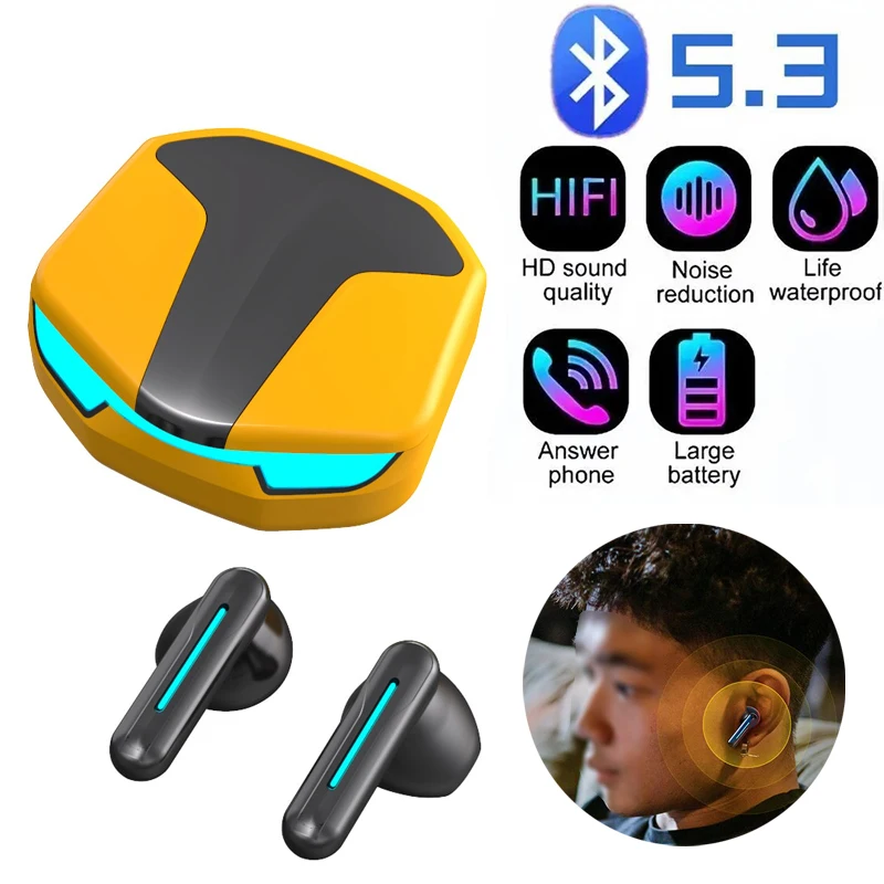 Wireless Bluetooth 5.2 Headset Low Delay TWS Earplugs Sports Game Waterproof Sweatproof Mobile Phone Universal Noise for Gaming