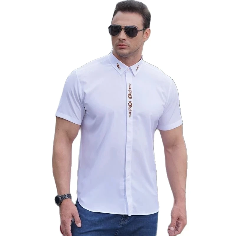 

high quality summer men simple shirts short sleeve Plus size 12XL formal office shirt wine red wedding busines shirts 10XL 8XL