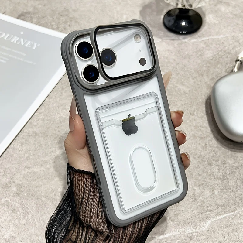 Luxury Clear Wallet Case with Card Holder and Foldable Stand - Shockproof Design