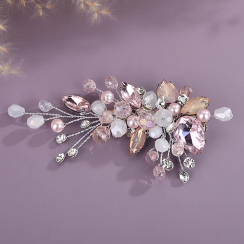 Trendy Women Rhinestone Hair Clip Crystal Wedding Hairpin Pink Hair Accessories Bridal Headpiece Bride Hair Pins for Girls