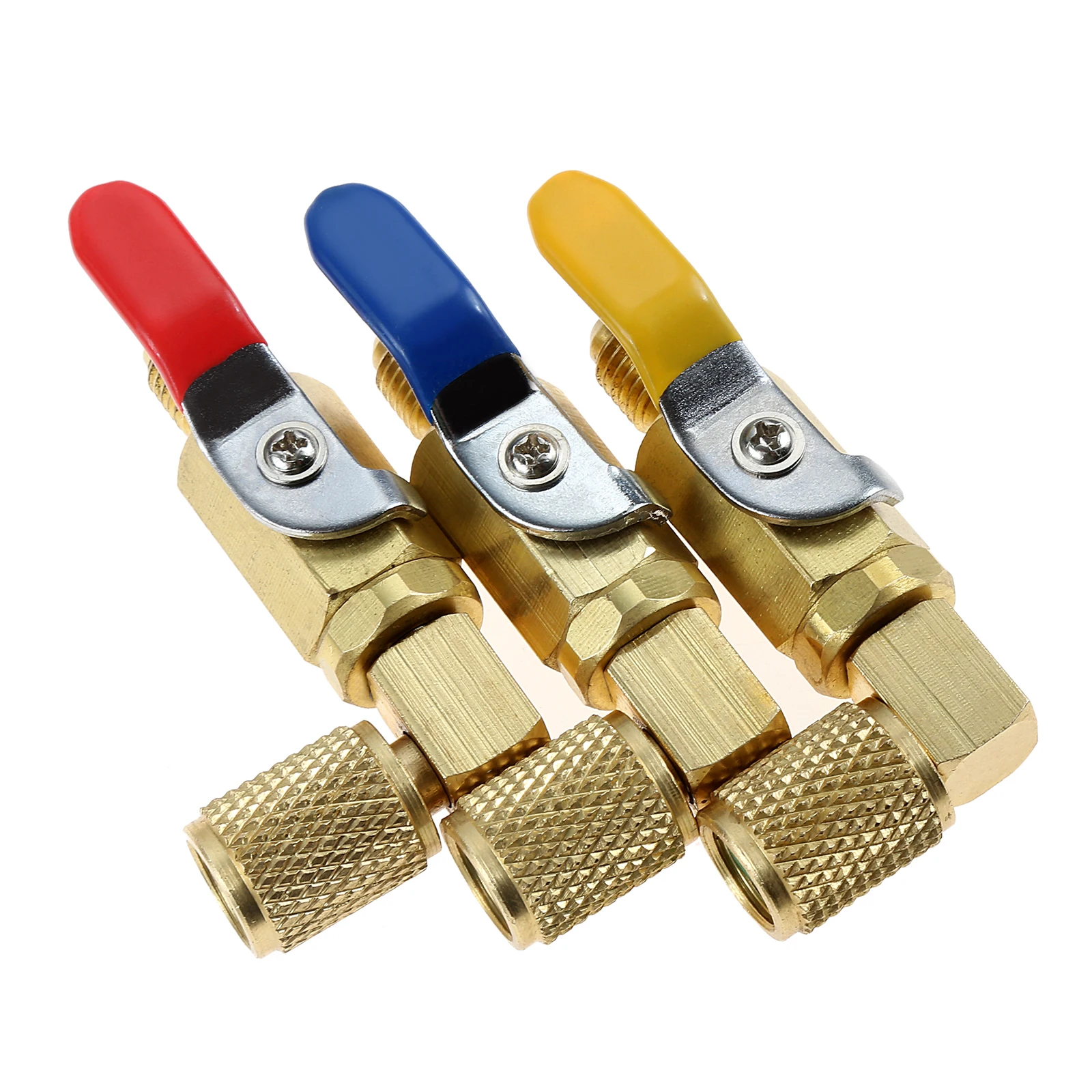 Válvula de bola para aire acondicionado, accesorio con mangueras de carga, 3 piezas R134A, 1/4 "SAE, 90 grados, para HVAC R410A R22 y R12