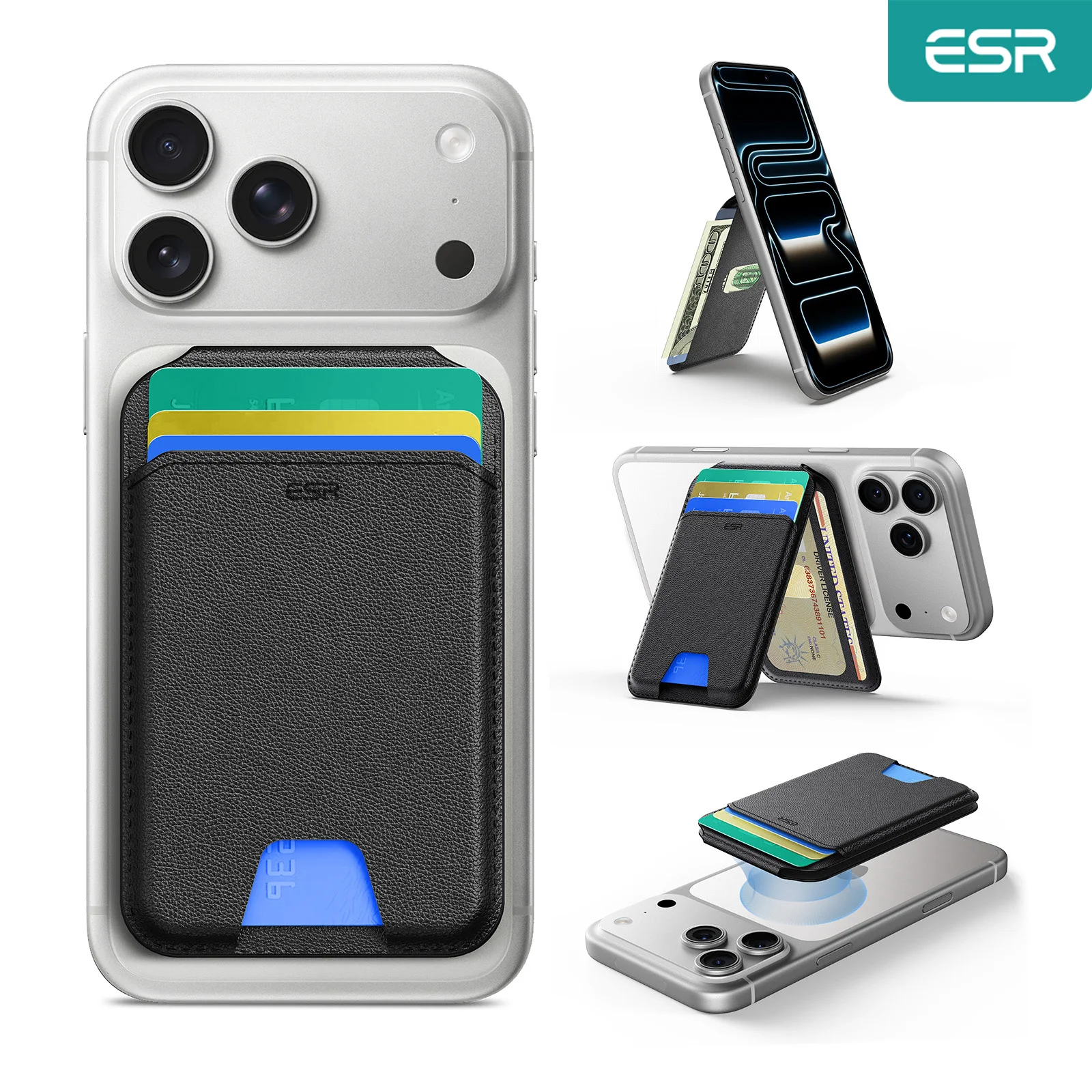 아우라 맥세이프 지갑 비건 가죽 5 카드 홀더 조절 가능한 맥세이프 지갑 여성용 아이폰 17/16/15/14/13/12 시리즈용