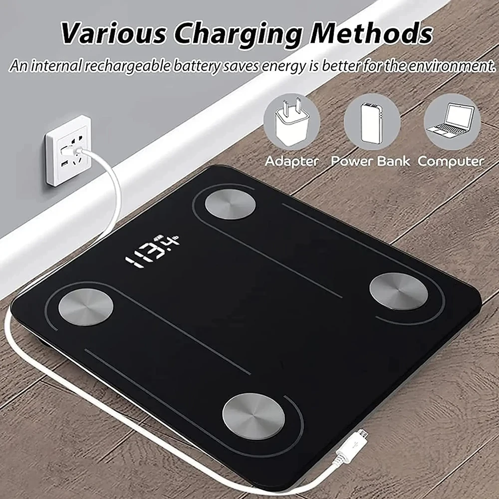 Bilancia elettronica intelligente per bagno, con analizzatore di massa grassa corporea, BMI e app mobile Bluetooth, per uso domestico, BMI e misurazione accurata del BMI._voghion.com