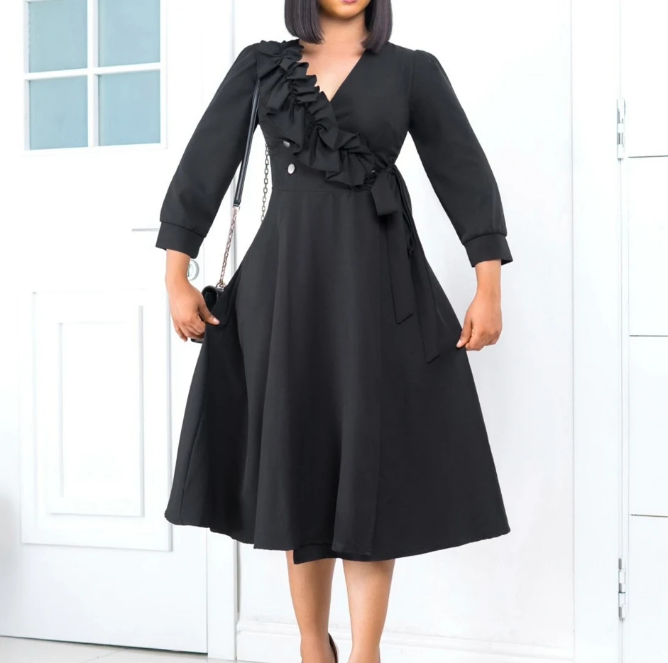 

Fashionable and Elegant for Women 2024 Spring Summer Solid Color Pullover V-Shaped Collar Pleated High Waisted Large Hem Skirt