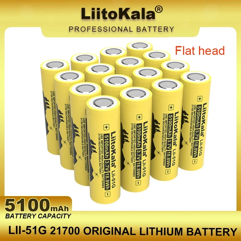 

Аккумуляторная батарея LiitoKala, 21700, 3,7 в, 5100 мАч, литий-ионная батарея большой емкости, 24 В, 36 В, 48 В, 60 в