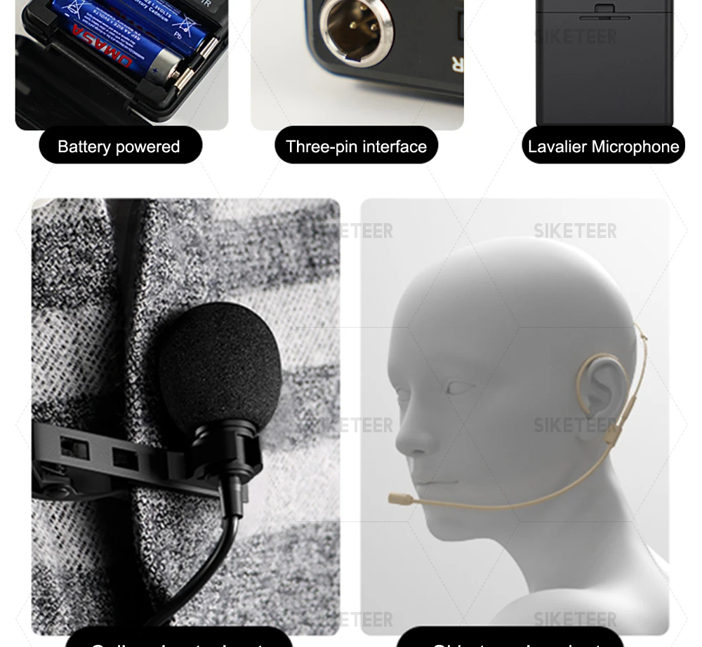 Professional wireless microphone system, headset microphone, for weddings, churches, and stage performances, 910-950MHz.
