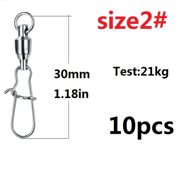 10PCS/lot Stainless Steel Fishing Connector Swivels Interlock Rolling with Hooked Bearing Fishhook Lure Tackle Accessories 30mm 1.18in  21KG
