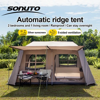 Sonuto Quick Setup Large Camping Automatic Tent 4-7 Person Double Hall Ridge Tent with Canopy Outdoor Family Adventures Tents 1