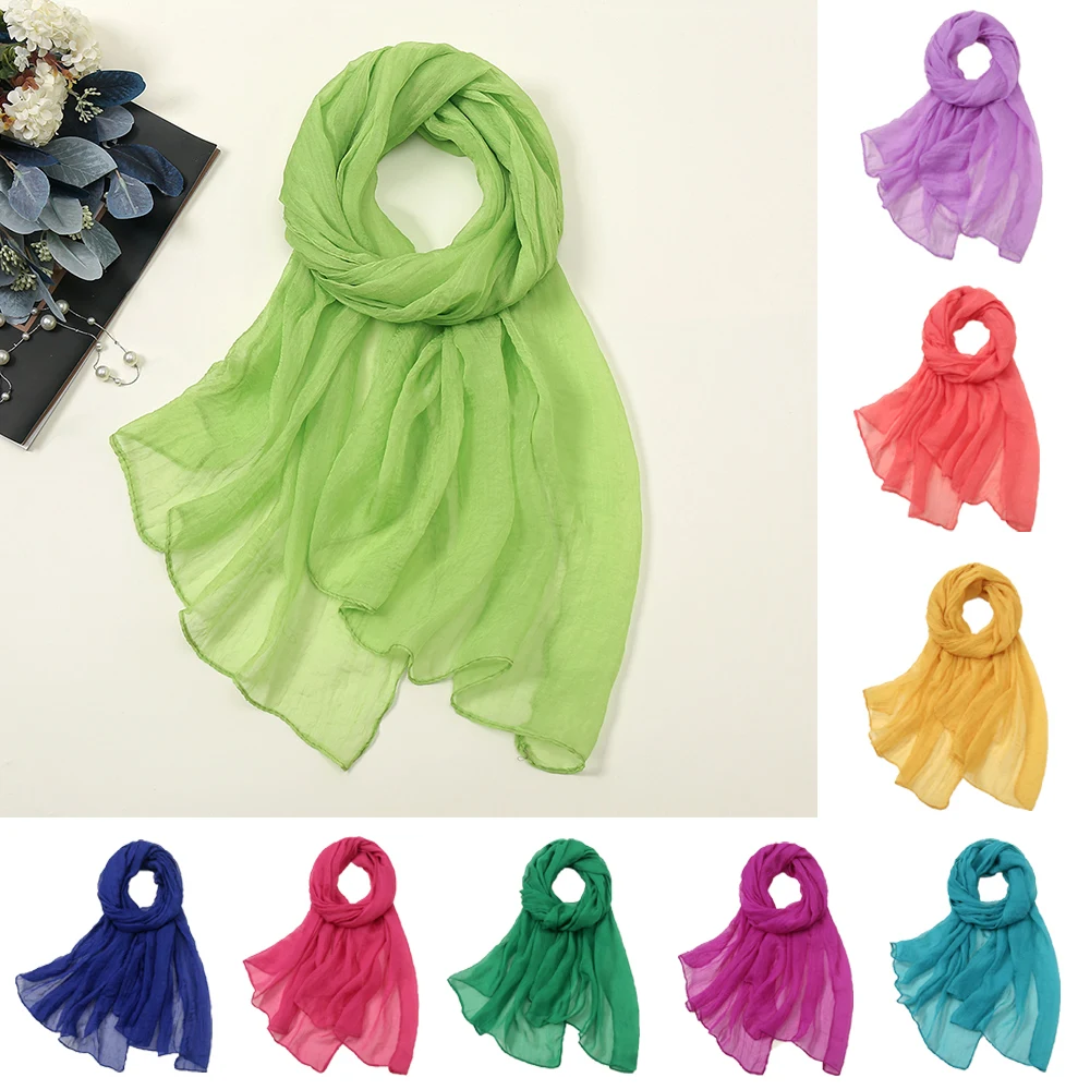 

170*70cm Thin Chiffon Scarf Solid Color Sun Protection Long Scarves Beach Sunscreen Shawls Wraps Muslim Hijab Headband