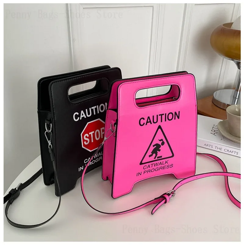 

2023 New Fashion Creative Spoof Personality Parking Sign Prohibiting Driving Fashion Show Women'S Trendy Pu Messenger Bag