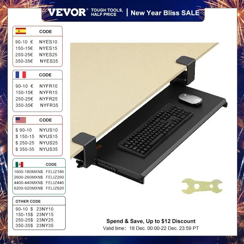 VEVOR268inUnderDeskKeyboardTraySlideinoutErgonomicUniversal