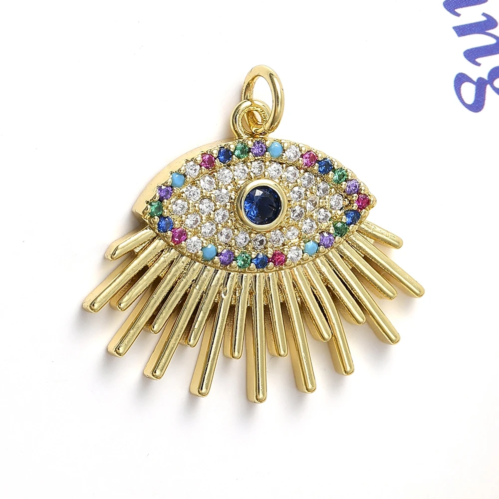 Juya 18K vergoldete, mit Zirkonia besetzte, dekorative Emaille-Hamsa-Hand-Fatima-Griechisches-Böses-Auge-Anhänger für DIY türkische Talisman-Schmuckherstellung – Detail 7