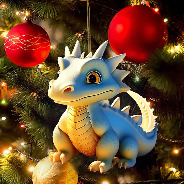 2024 Acrylic Dragon Baby Christmas Tree Ornaments Cute Dinosaur Pendant Xmas New Year Decorations Keychain Window Decor Gifts 5