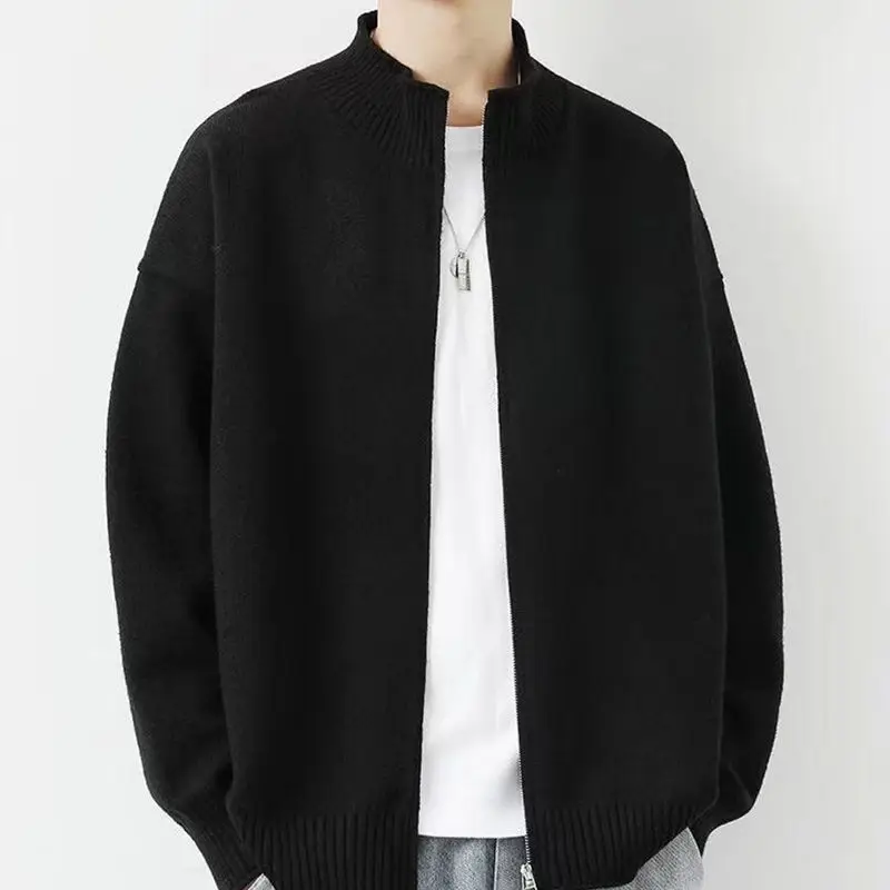 Stand Up Collar Knitted Japanese Cardigan Sweater Solid Color New Youth Loose Zipper Versatile Jacket