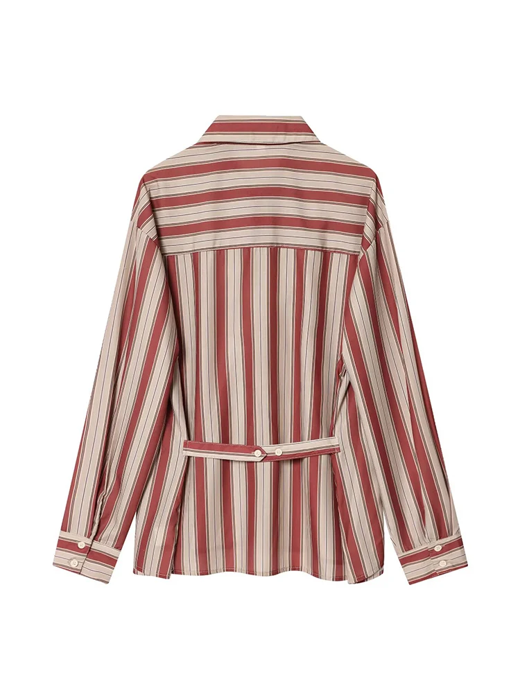 Women Vintage Striped Shirts Long Sleeve Designed Autumn Loose Button Up Lapel Blouse 2025 Fashion Female Leisure Tops New