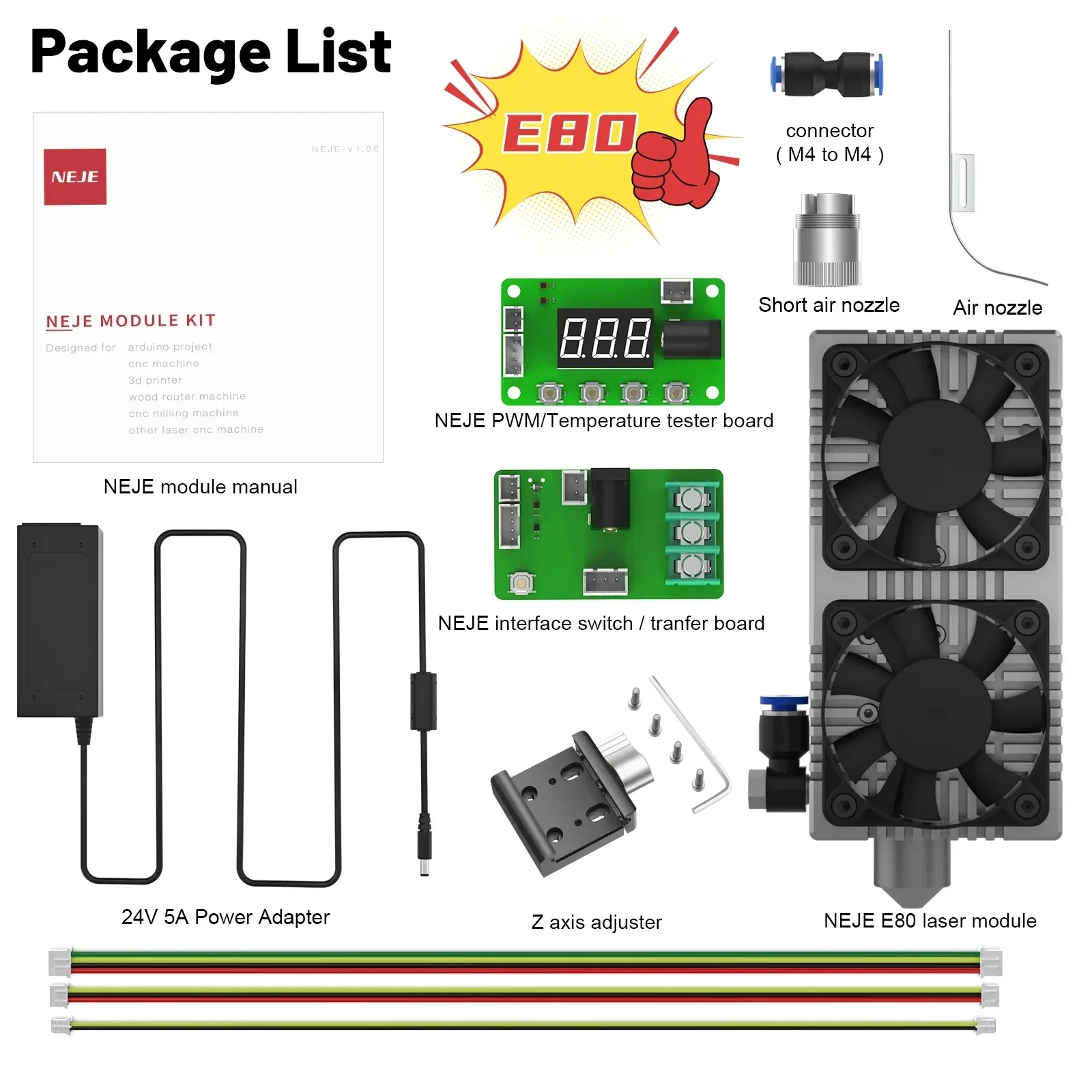 Laser Module Head NEJE A40640/A40630/N30820/E40/E80 450nm Blue Light TTL Module Set for Laser Engraver Wood Cutting