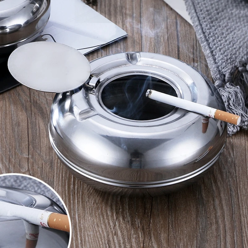 Stainless Steel Ashtray With Lid Detachable Outdoor Cigarettes Tray For Home Bedroom Office