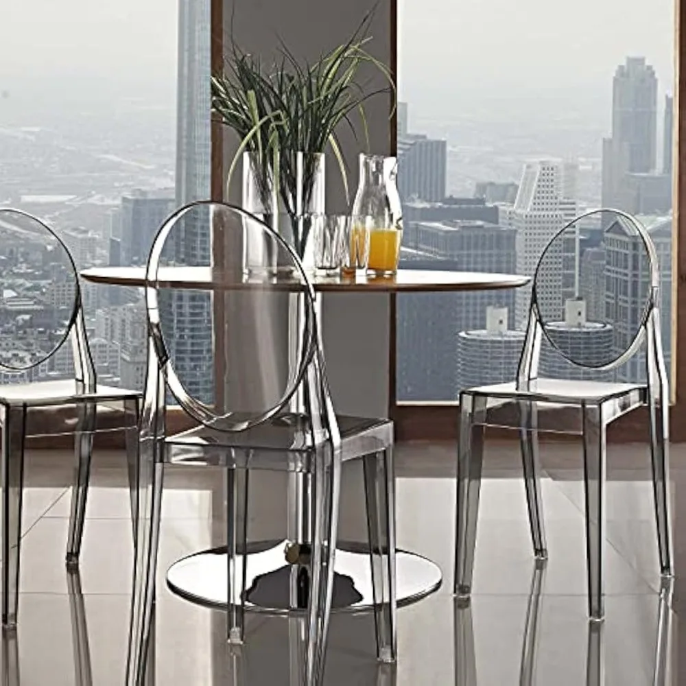 Modern Acrylic Stacking Two Dining Side Chairs in Smoke 2