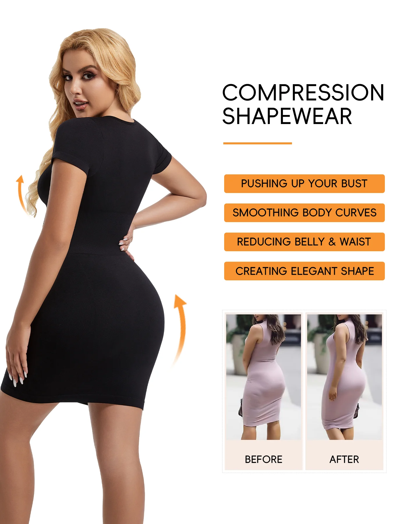 Description Picture 5 of itemWomen Seamless Dress Half-Sleeve Shapewear Skirt Tummy Control Butt Lifter Full Slips  Breathable Smooth Body Shaper