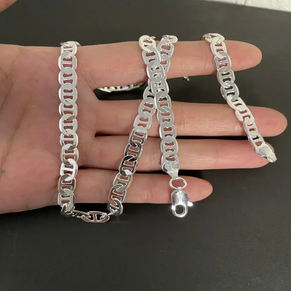 Silver necklace 925 sterling 6MM side Z-shaped 45-60CM