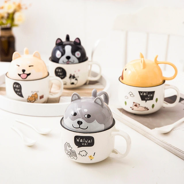 Creative Relief Ceramic Mug With Lid Spoon Cute Cartoon Animal Coffee Cup  Kids Large Capacity Milk Tea Breakfast Cups Tableware - AliExpress