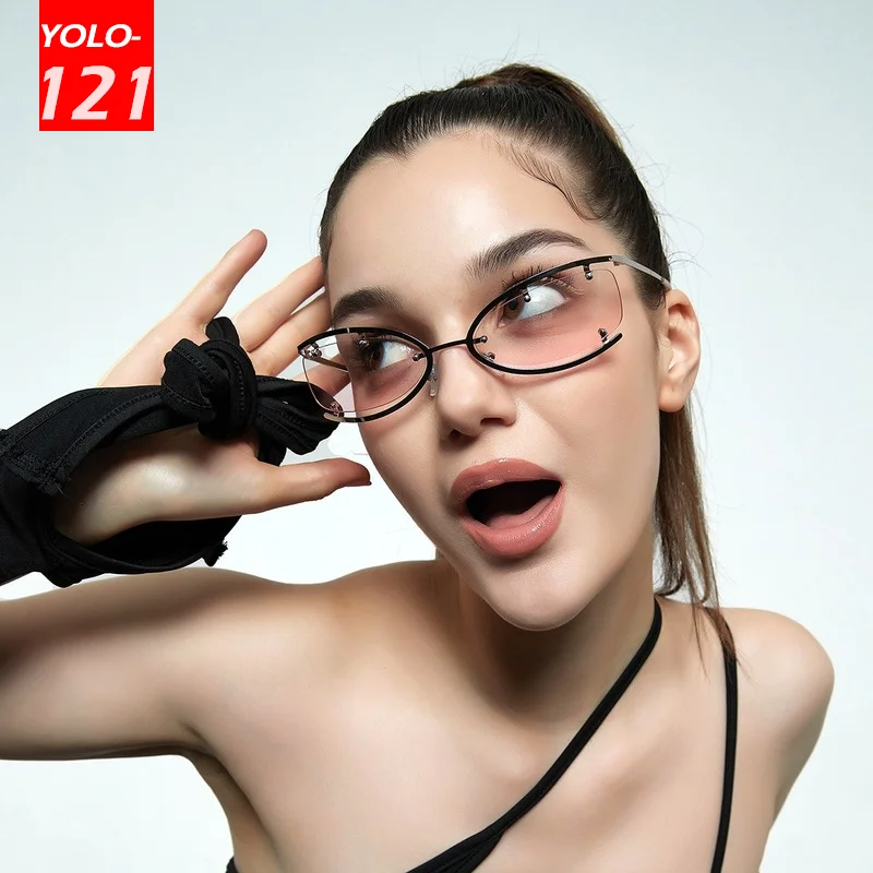 

Солнцезащитные очки Cateye Y2K женские металлические солнцезащитные очки в стиле будущей технологии мужские очки в полуоправе стимпанк модные очки