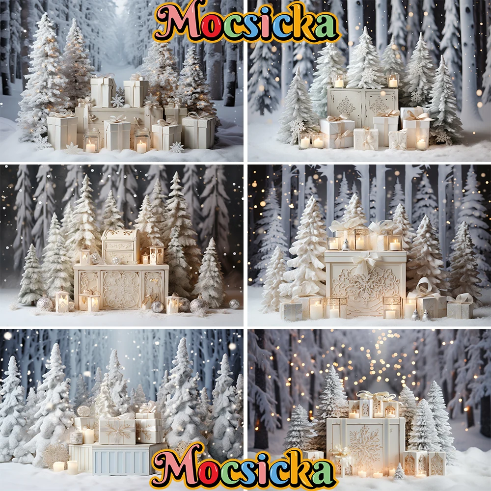 

Mocsicka Christmas Holiday Park Backdrops Xmas Kids Photography Props Child Adult Photocall Snowflake Christmas Trees Background