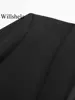 Willshela Women Fashion Satin Black With Feather Blazer Jacket Vintage Notched Neck Single Button Long Sleeves Female Outfits 4
