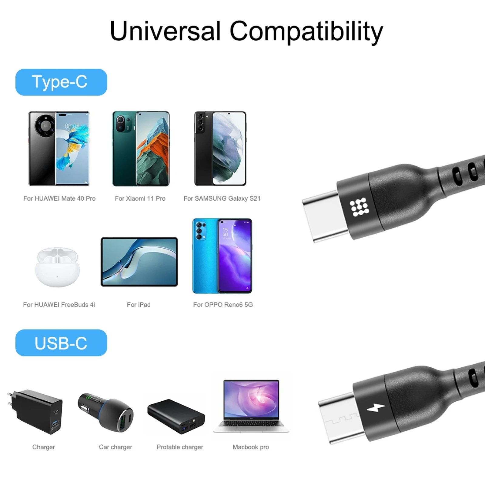 HAWEEL 2m/1.5m/1m 5A USB-C / Type-C to USB-C / Type-C Retractable Coiled PD Fast Charging Cable