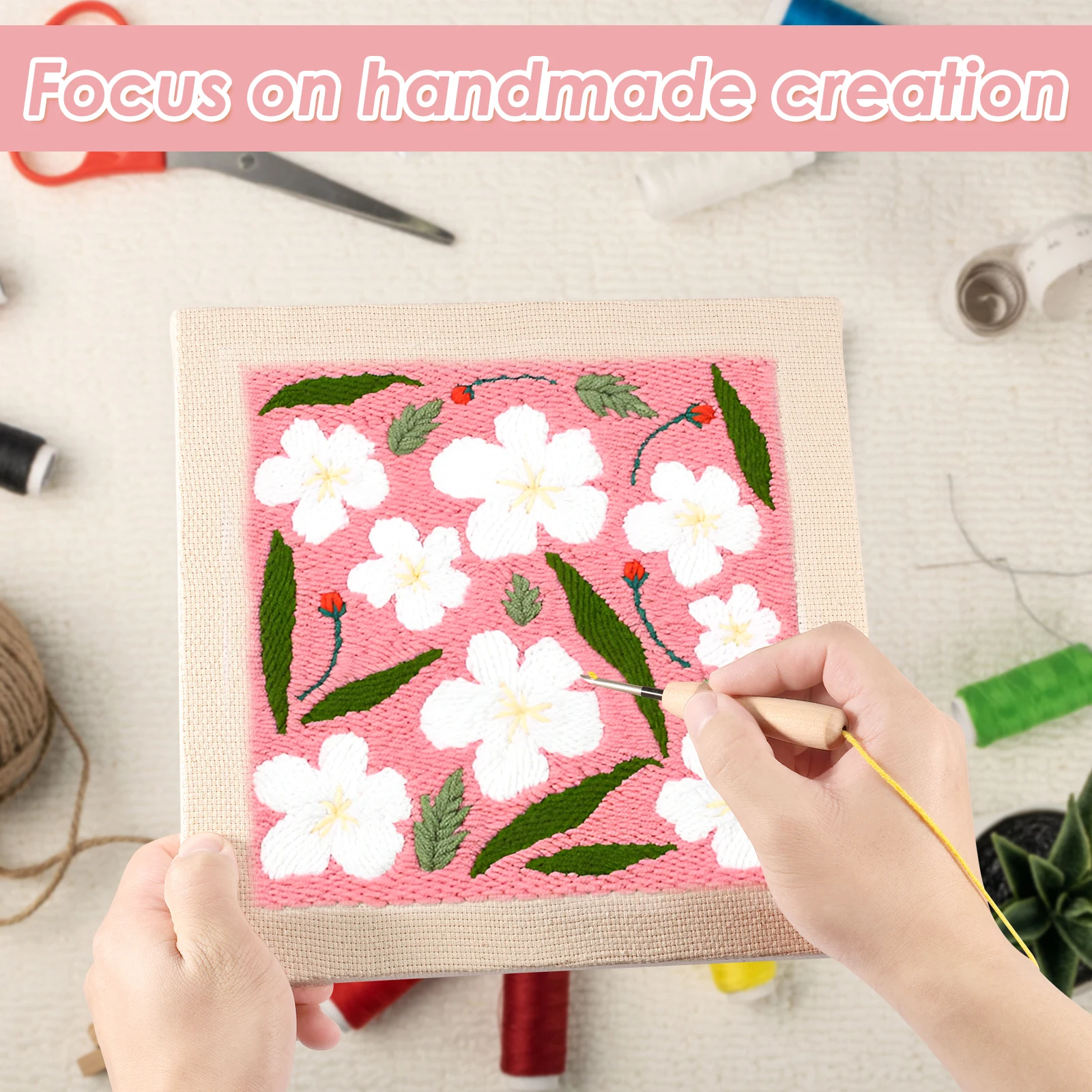 DIY Punch Needle Embroidery Starter Kit For Beginner Kids Adults Handicraft Poking Embroidery Yarn Painting Arts Home Decor Gift