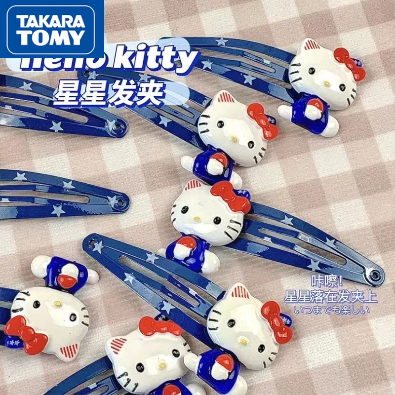 

TAKARA TOMY Hello Kitty Children Cute Sweet Blue Star Print Princess Hairpin Girl Cartoon Side Clip Hair Accessories Set