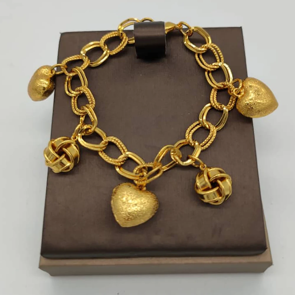 African Jewelry Set for Women Pendant Design Chain Bracelet Gold Plated Cute Bangle Birthday Party Gifts Hand Accessories
