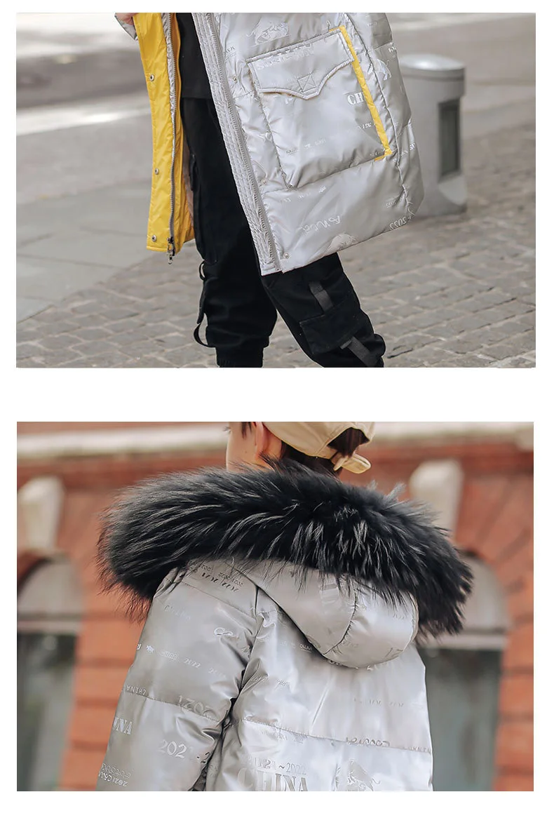 30 Grad russische Winter-Jungen-Daunenjacke, wasserdicht, glänzend, dick, warm, Jungen-Oberbekleidung, Mantel, 5–12 Jahre, Parka-Outfit für Teenager – Detail 16