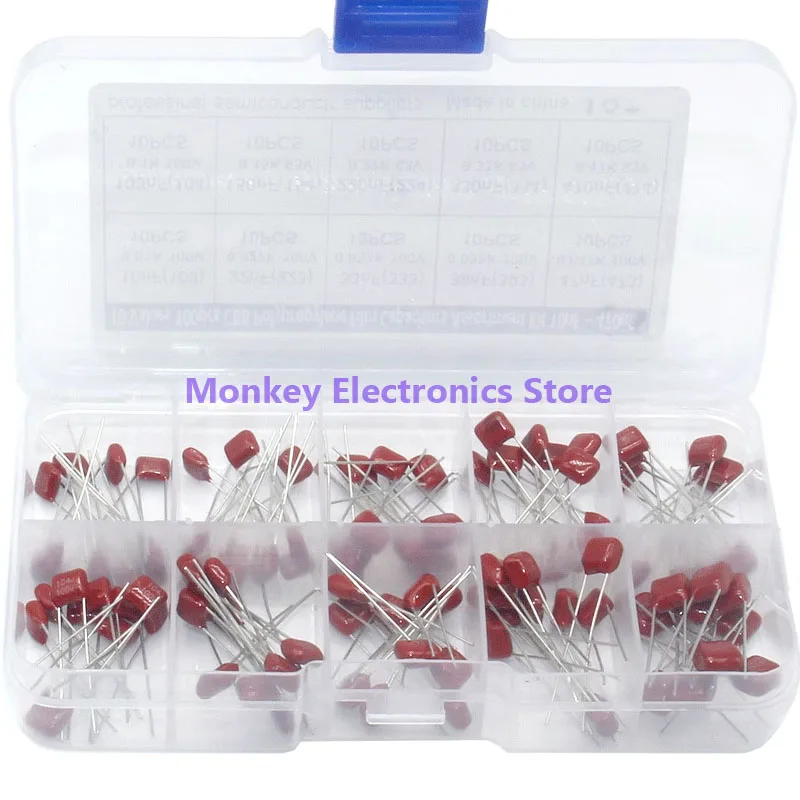 100PCS CBB Capacitors Film Capacitor Sample Box 100V/63V 103/104/154/224/334 (10nF-470nF) 10value*10pcs