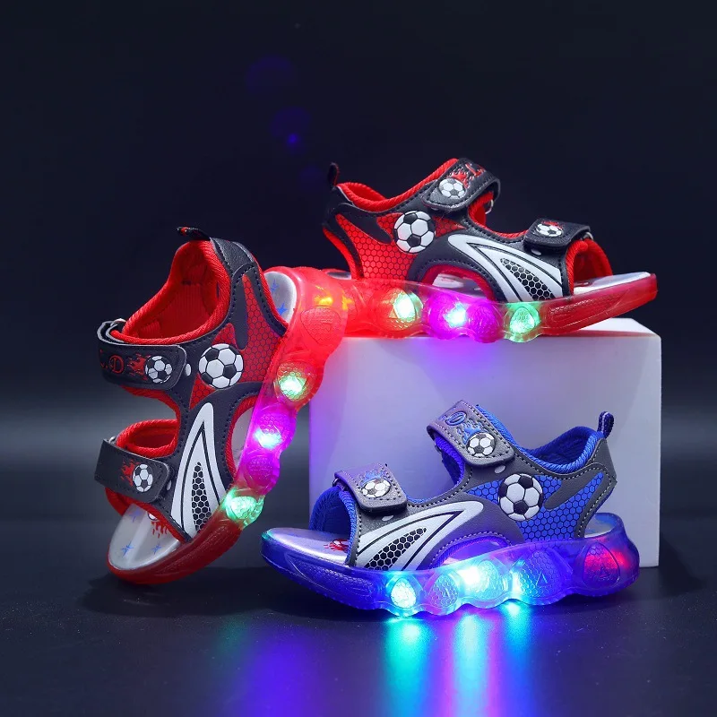 Children's Shining Light Soft Bottom Sandals Kids LED Light Shoes Little Boys Sandals With Lights Kids Glowing Beach Shoes