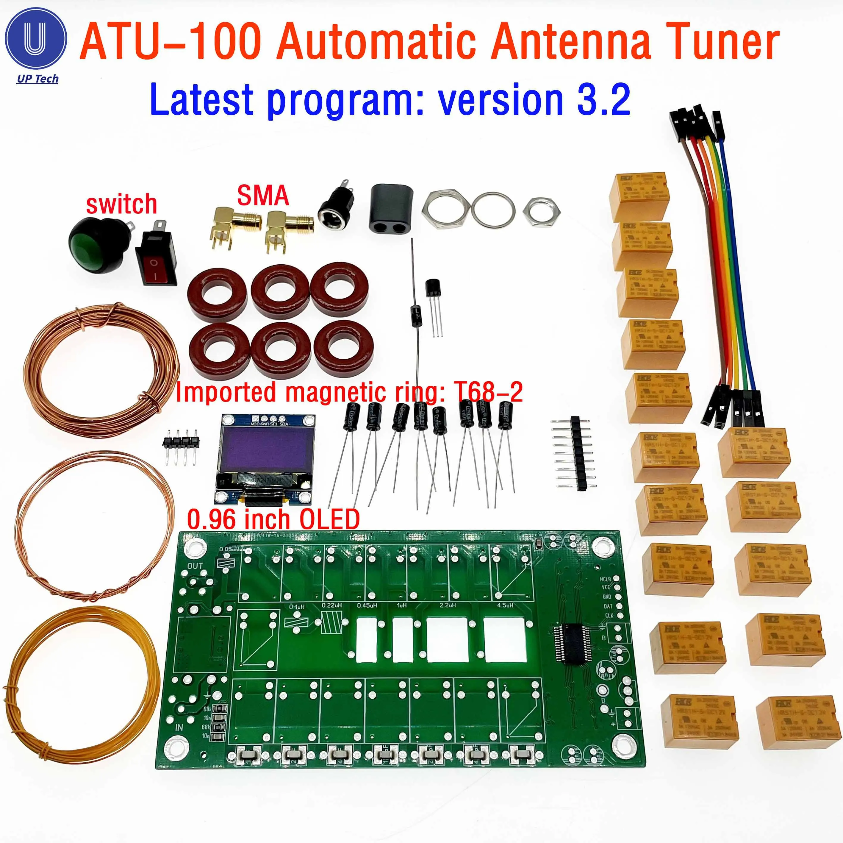 ATU-100 ATU100 1.8-50MHz DIY Kits machine Automatic Antenna Tuner by N7DDC 7x7 Firmware Programmed / SMT/ Chip Soldered/+OLED the best communication antenna Communications Antennas