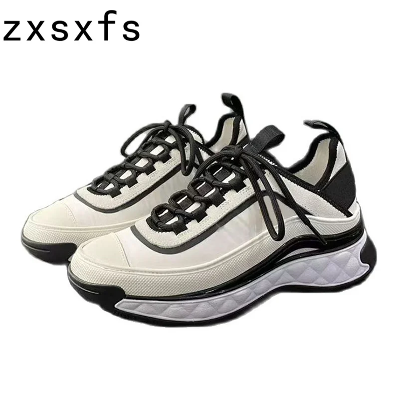 

2023 New Flat Thick Sole Casual Shoes Mixed Color Patchwork Lace Up Breathable Sneakers Spring Autumn Lover Casual Shoes Unisex