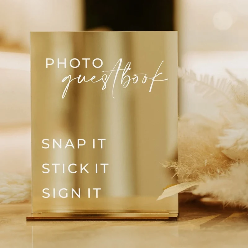 Rectangle Gold Mirror Wedding Signs,Wedding Table Decor,Photo Guestbook Sign,In Loving Memory Sign,Cards and Gifts Sign