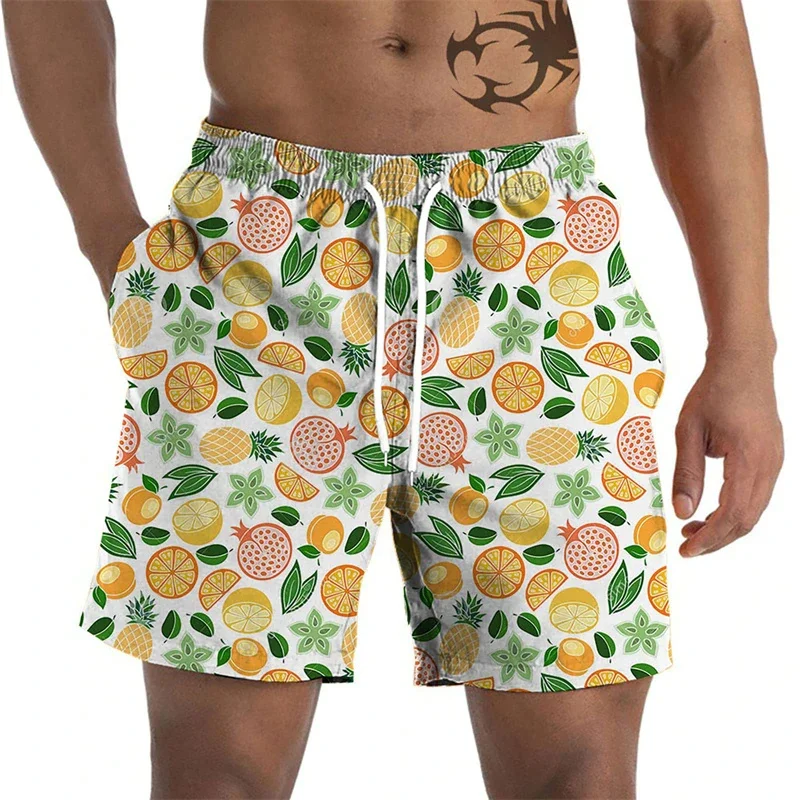 Hawaiian Vacation Beach Shorts For Men Casual Street Short Pants 3D Printed Fruits Pineapple Board Shorts Swimsuit Swim Trunks 3